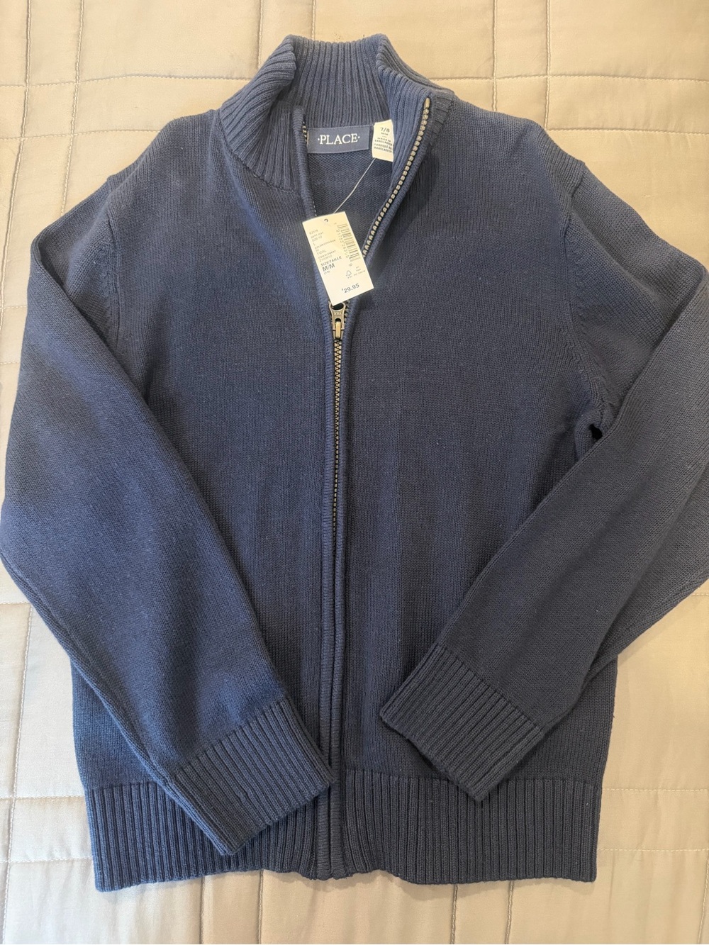 The Children's Place Kids Navy Zip-Up Knit Sweater size 7/8 uniform layering